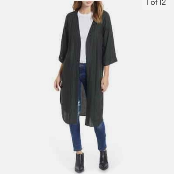 Socialite semi sheer olive green pinstriped lightweight duster/open cardigan NWT - Picture 1 of 11